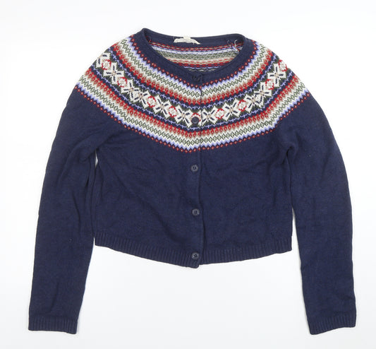 Seasalt Women's Blue Fair Isle Knit Cardigan Size 14 Cotton