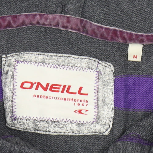O'Neill Womens Grey Purple Striped Henley Hoodie Medium Cotton Blend