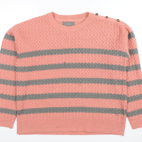 Next Women’s Pink Striped Acrylic Crew Neck Jumper Size 14