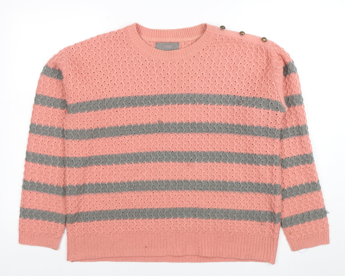 Next Women’s Pink Striped Acrylic Crew Neck Jumper Size 14