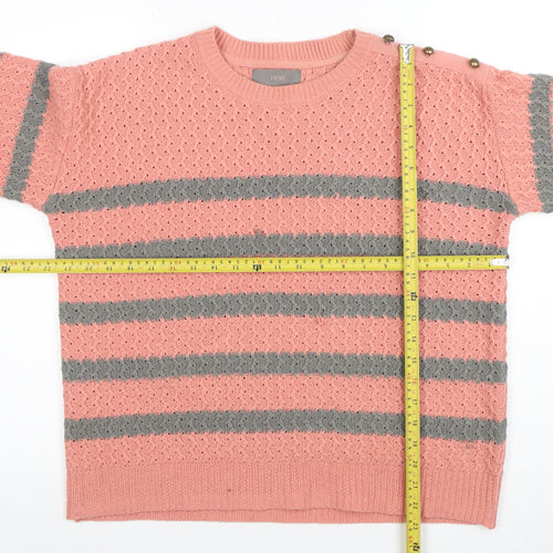 Next Women’s Pink Striped Acrylic Crew Neck Jumper Size 14