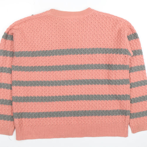 Next Women’s Pink Striped Acrylic Crew Neck Jumper Size 14
