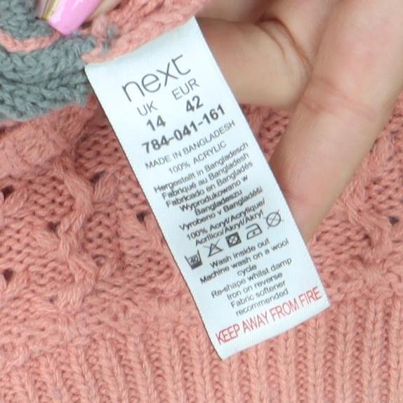 Next Women’s Pink Striped Acrylic Crew Neck Jumper Size 14