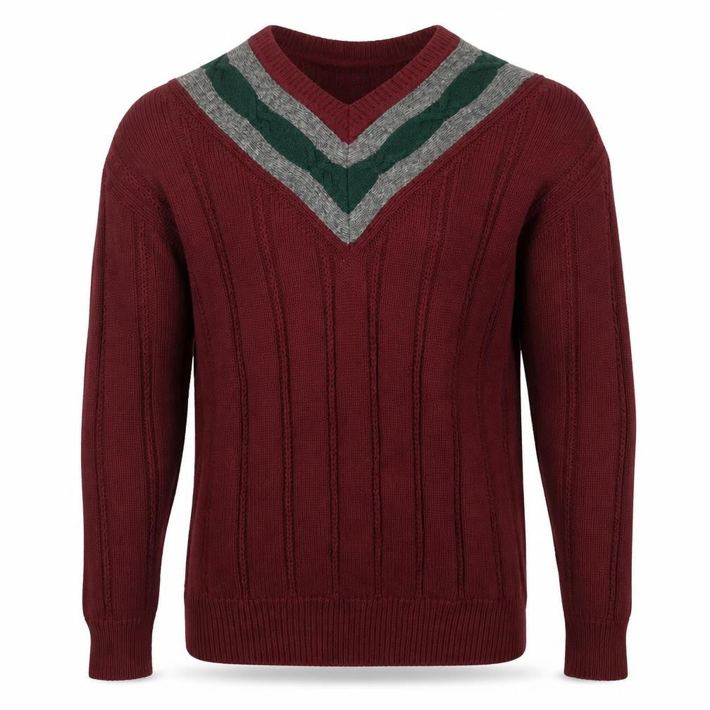 Nautica Men's Red V-Neck Cable Knit Cotton Jumper Size M