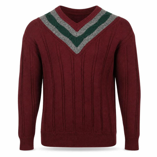 Front view of Nautica Men's Red V-Neck Cable Knit Cotton Jumper, size M