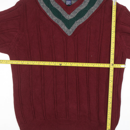 Nautica Men's Red V-Neck Cable Knit Cotton Jumper Size M