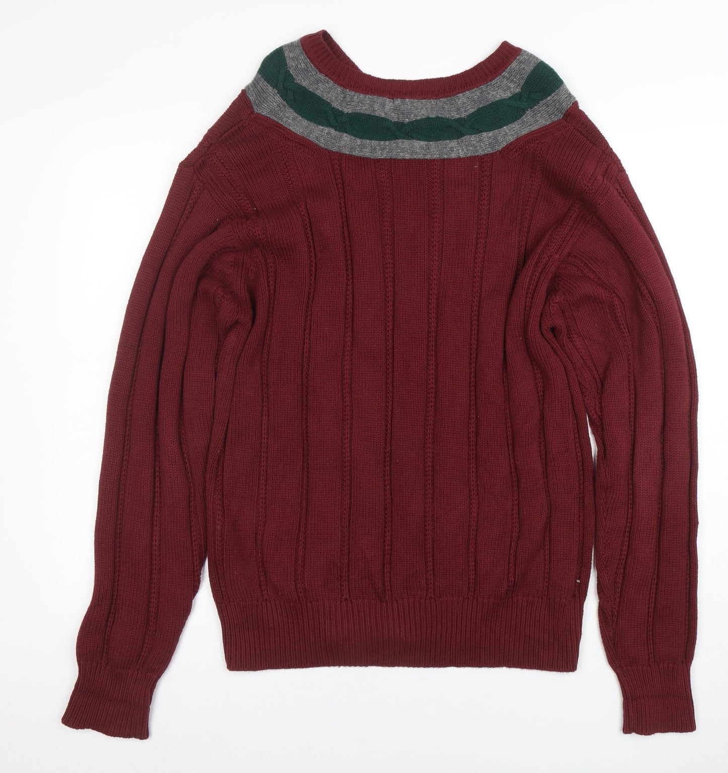 Nautica Men's Red V-Neck Cable Knit Cotton Jumper Size M