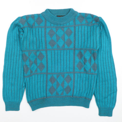 High Sierra Women's Blue Argyle Knit Crew Neck Acrylic Jumper Size L