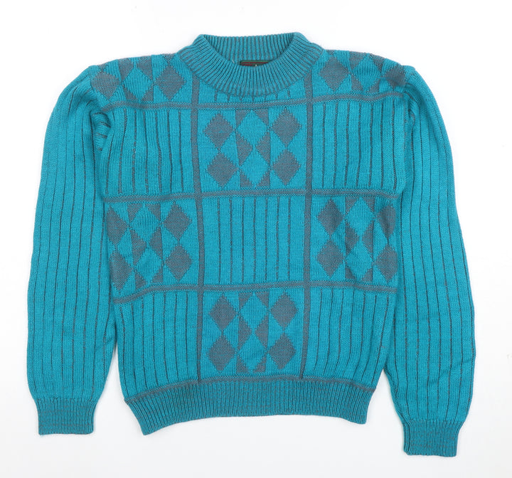 High Sierra Women's Blue Argyle Knit Crew Neck Acrylic Jumper Size L