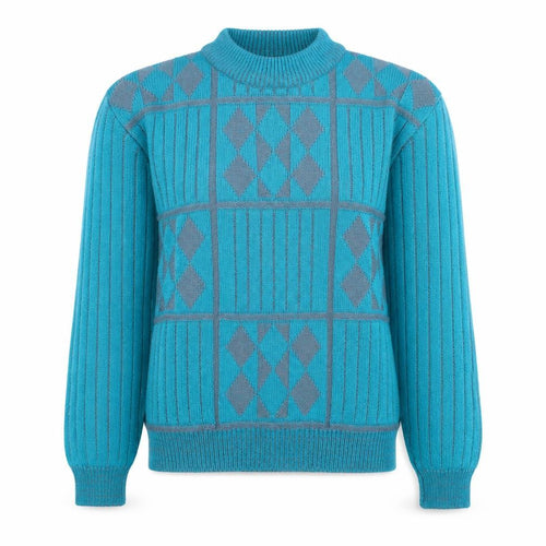 High Sierra Women's Blue Argyle Knit Crew Neck Acrylic Jumper Size L
