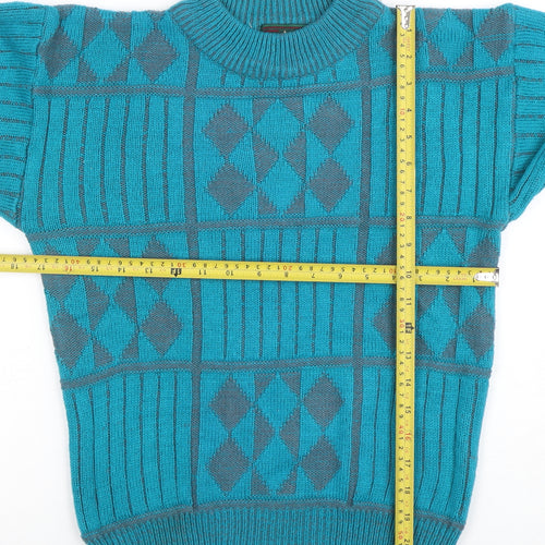 High Sierra Women's Blue Argyle Knit Crew Neck Acrylic Jumper Size L