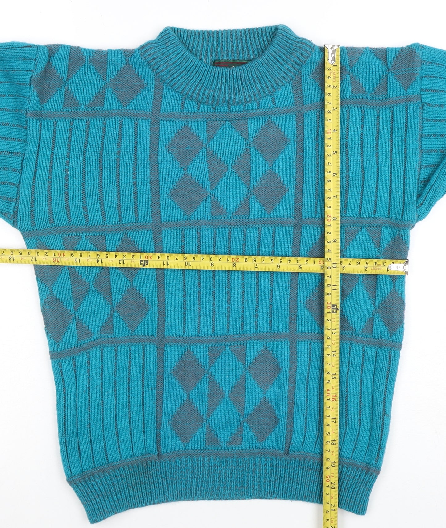 High Sierra Women's Blue Argyle Knit Crew Neck Acrylic Jumper Size L