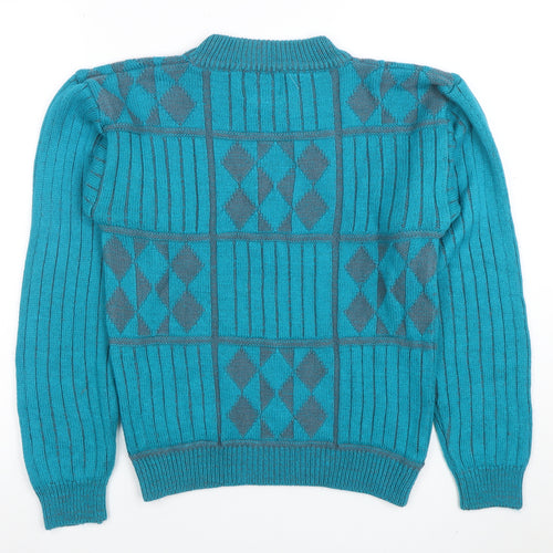 High Sierra Women's Blue Argyle Knit Crew Neck Acrylic Jumper Size L