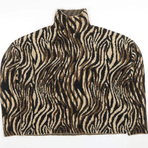 ZARA Women’s Beige Animal Print Roll Neck Knit Jumper Size M