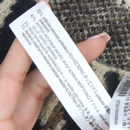 ZARA Women’s Beige Animal Print Roll Neck Knit Jumper Size M