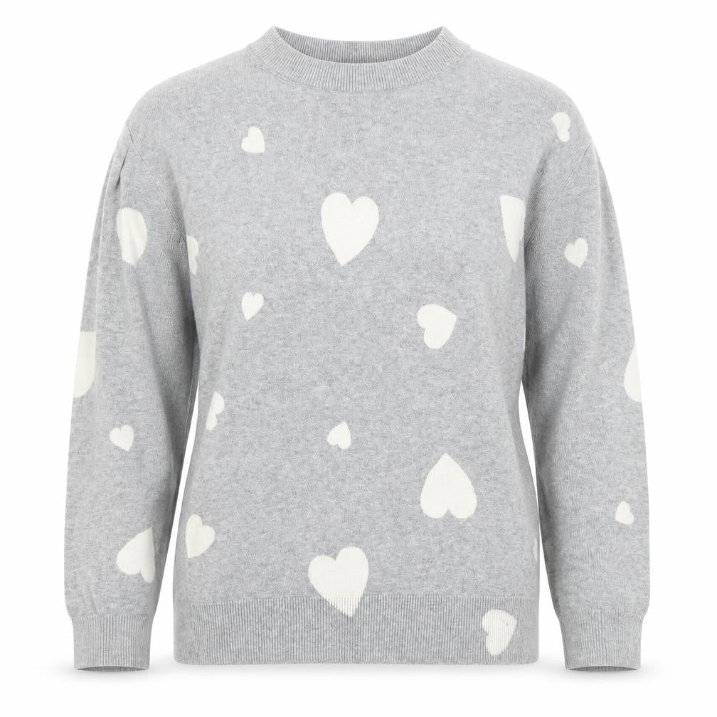 Marks and Spencer Women's Grey Heart Print Crew Neck Jumper XS