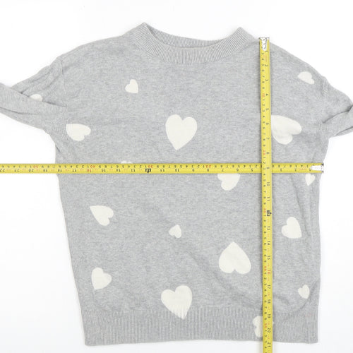 Marks and Spencer Women's Grey Heart Print Crew Neck Jumper XS