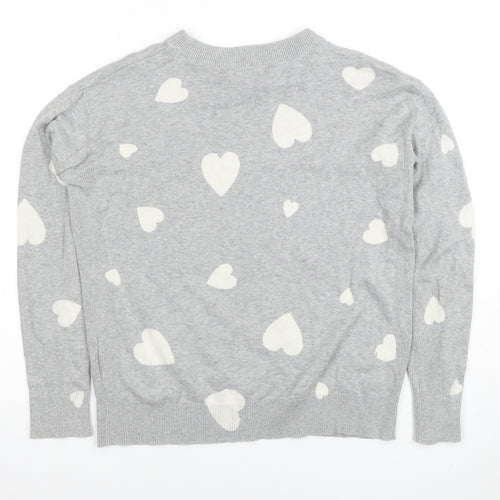 Marks and Spencer Women's Grey Heart Print Crew Neck Jumper XS