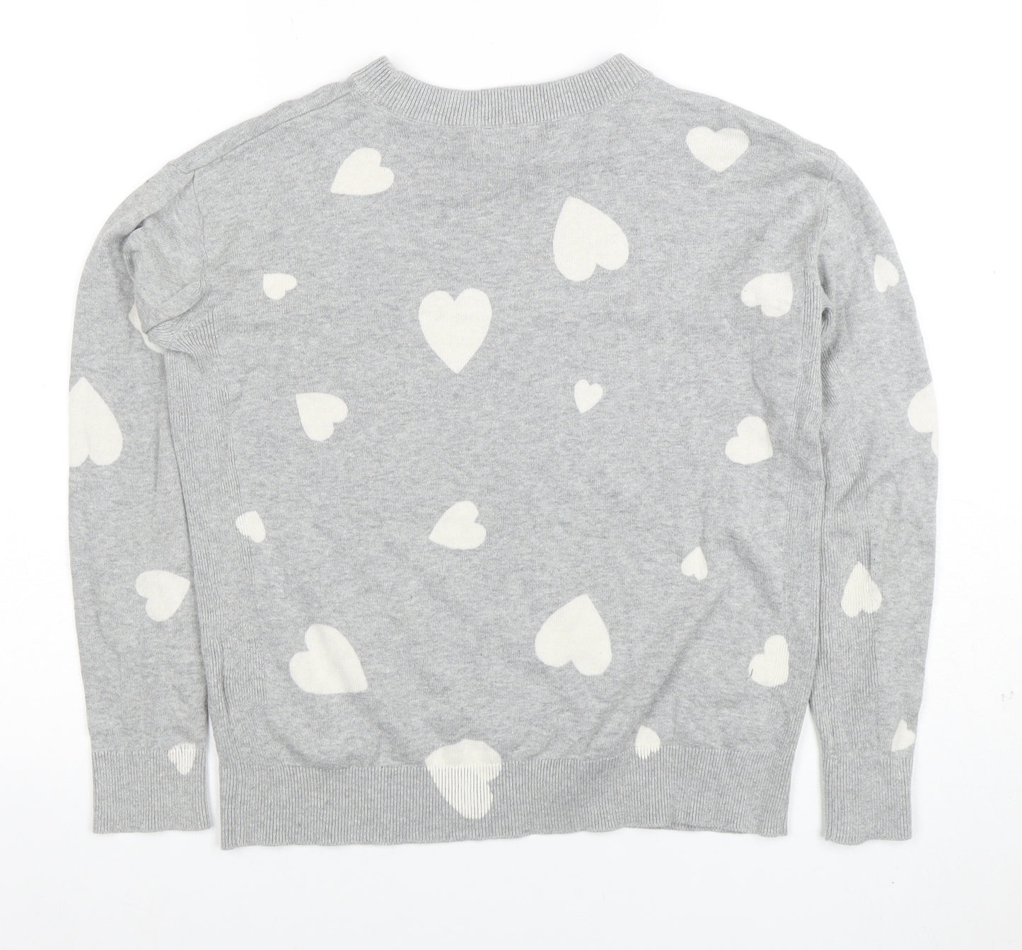 Marks and Spencer Women's Grey Heart Print Crew Neck Jumper XS