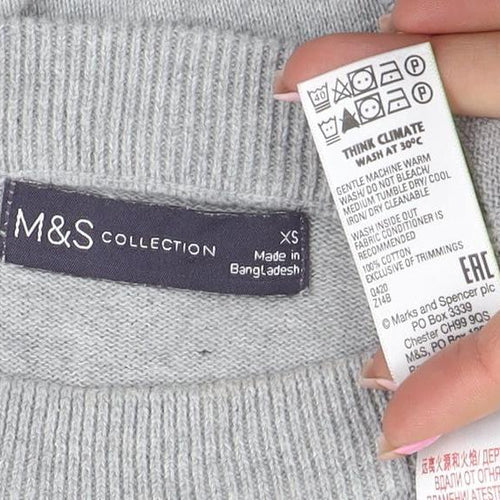 Marks and Spencer Women's Grey Heart Print Crew Neck Jumper XS