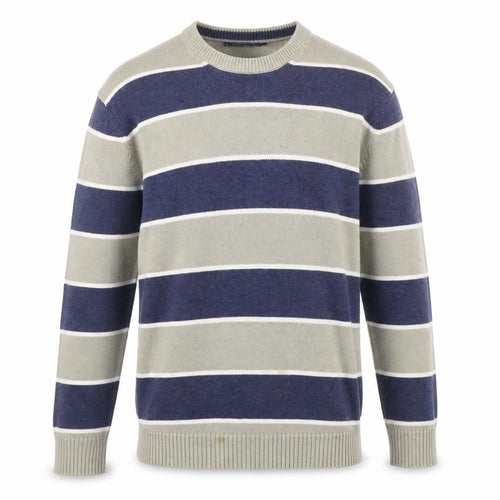 Maine New England Mens Blue Striped Cotton Crew Neck Jumper L