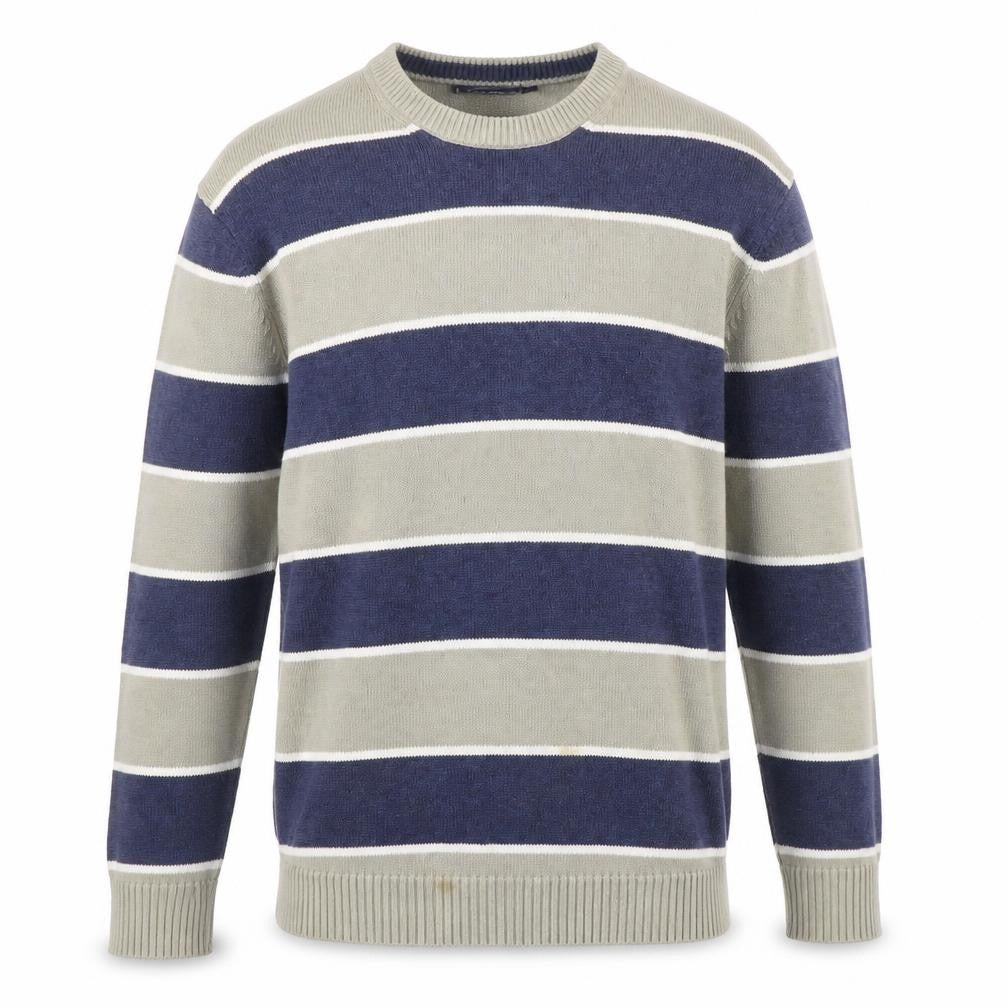 Maine New England Mens Blue Striped Cotton Crew Neck Jumper L