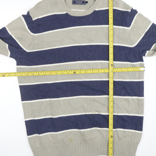 Maine New England Mens Blue Striped Cotton Crew Neck Jumper L
