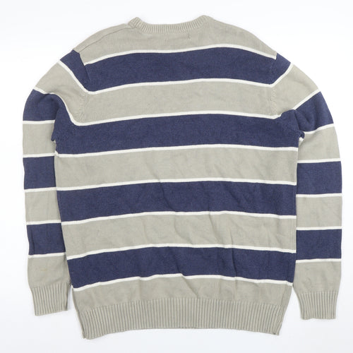 Maine New England Mens Blue Striped Cotton Crew Neck Jumper L