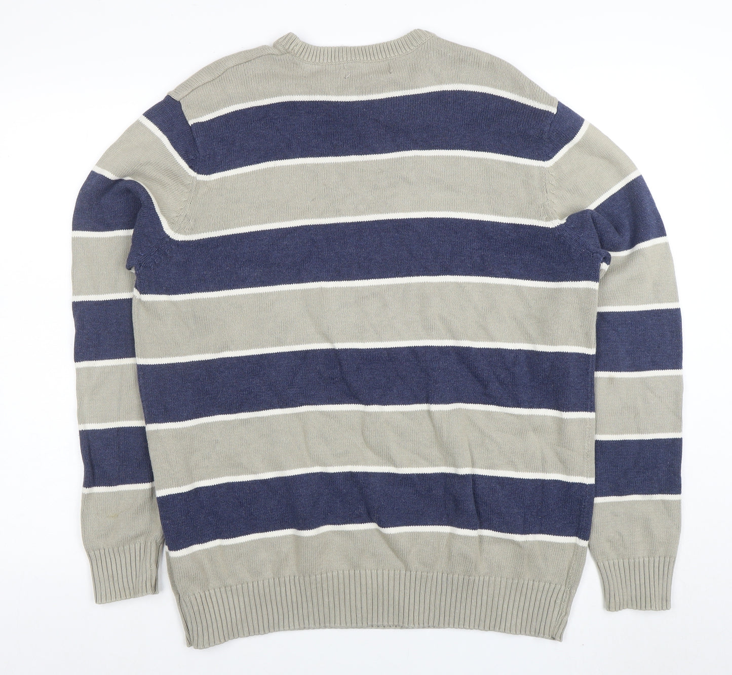 Maine New England Mens Blue Striped Cotton Crew Neck Jumper L