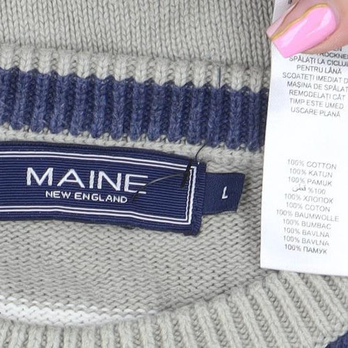 Maine New England Mens Blue Striped Cotton Crew Neck Jumper L
