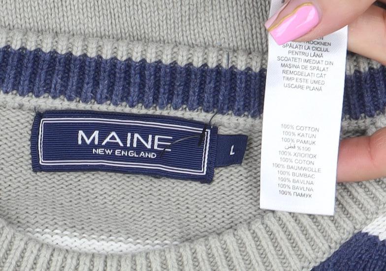 Maine New England Mens Blue Striped Cotton Crew Neck Jumper L