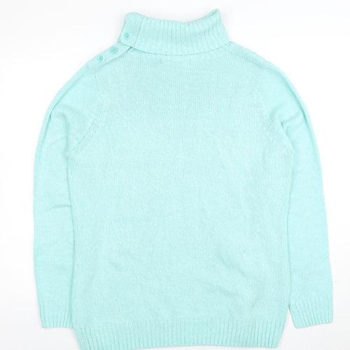 Isle Women Blue Cable-Knit Roll Neck Jumper Size L 18-20