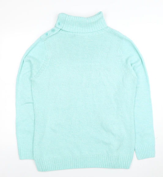 Isle Women Blue Cable-Knit Roll Neck Jumper Size L 18-20