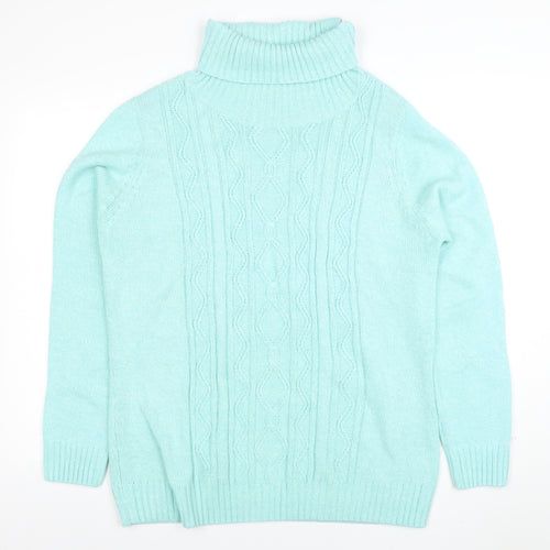 Isle Women Blue Cable-Knit Roll Neck Jumper Size L 18-20