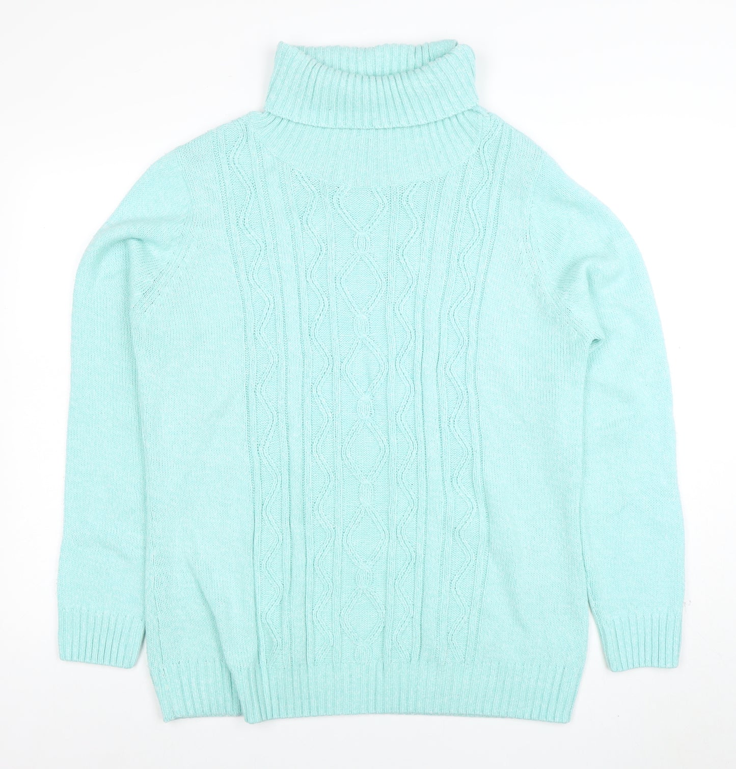 Isle Women Blue Cable-Knit Roll Neck Jumper Size L 18-20