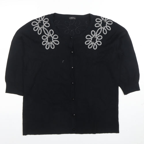 BM Women's Black Embroidered 3/4 Sleeve Cardigan M