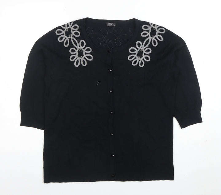 BM Women's Black Embroidered 3/4 Sleeve Cardigan M