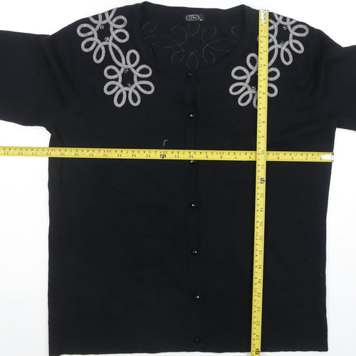 BM Women's Black Embroidered 3/4 Sleeve Cardigan M