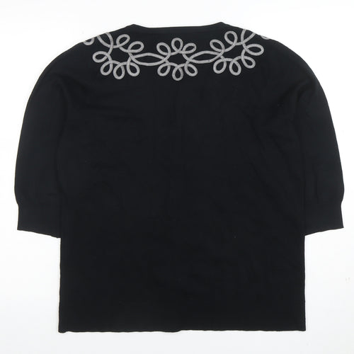 BM Women's Black Embroidered 3/4 Sleeve Cardigan M