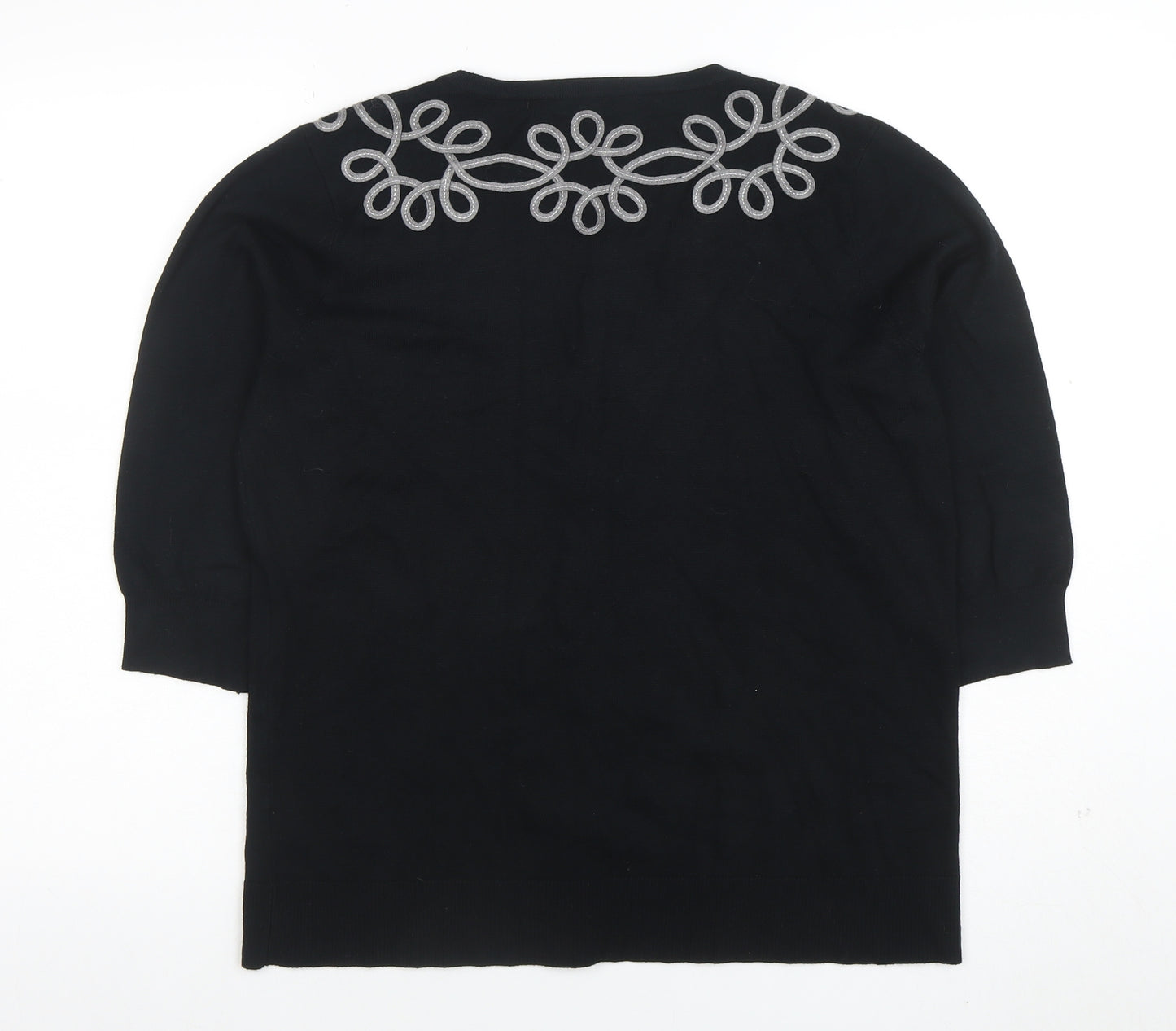 BM Women's Black Embroidered 3/4 Sleeve Cardigan M