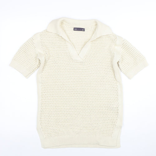 Marks and Spencer Women’s Ivory Open-Knit Cotton V-Neck Jumper XS