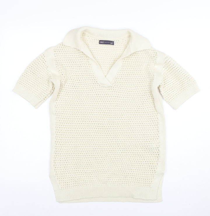 Marks and Spencer Women’s Ivory Open-Knit Cotton V-Neck Jumper XS