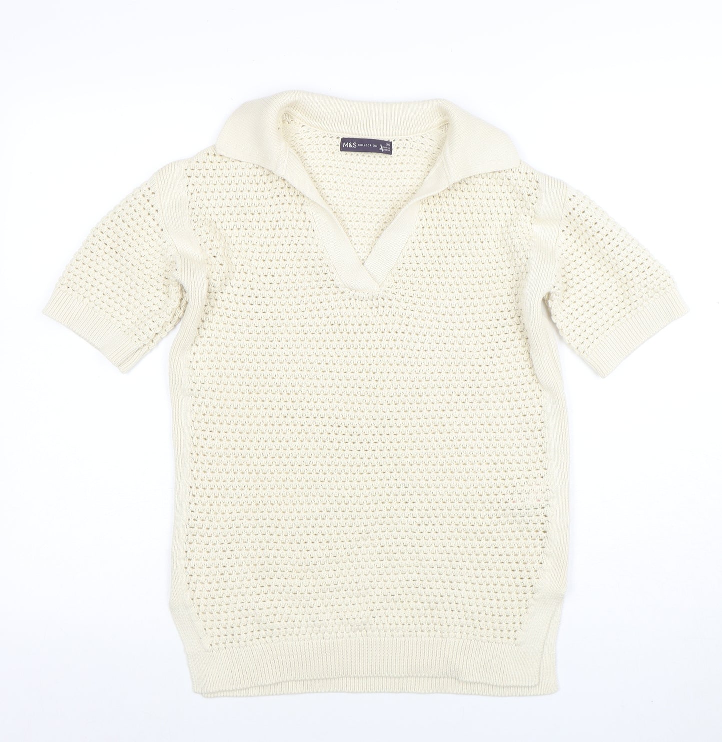 Marks and Spencer Women’s Ivory Open-Knit Cotton V-Neck Jumper XS