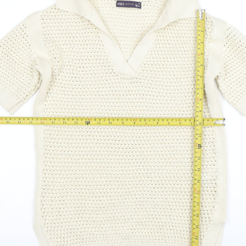 Marks and Spencer Women’s Ivory Open-Knit Cotton V-Neck Jumper XS