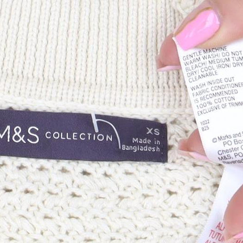 Marks and Spencer Women’s Ivory Open-Knit Cotton V-Neck Jumper XS