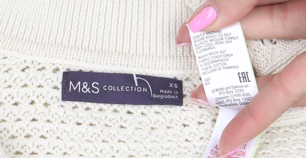 Marks and Spencer Women’s Ivory Open-Knit Cotton V-Neck Jumper XS