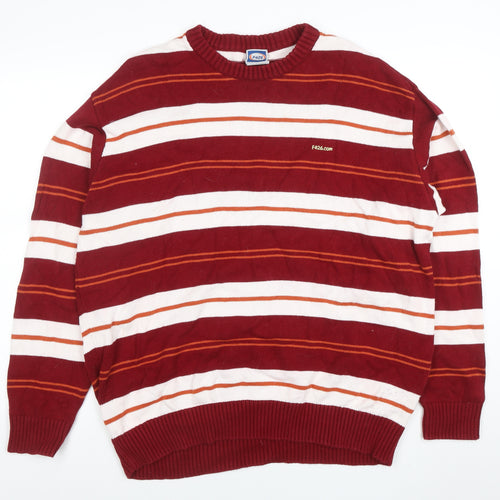 F426 Men's Red Striped Crew Neck Pullover Jumper Size M