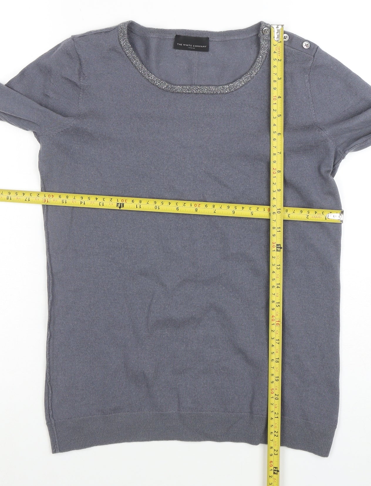 The White Company Women Grey Merino Wool Crew Neck Jumper Medium