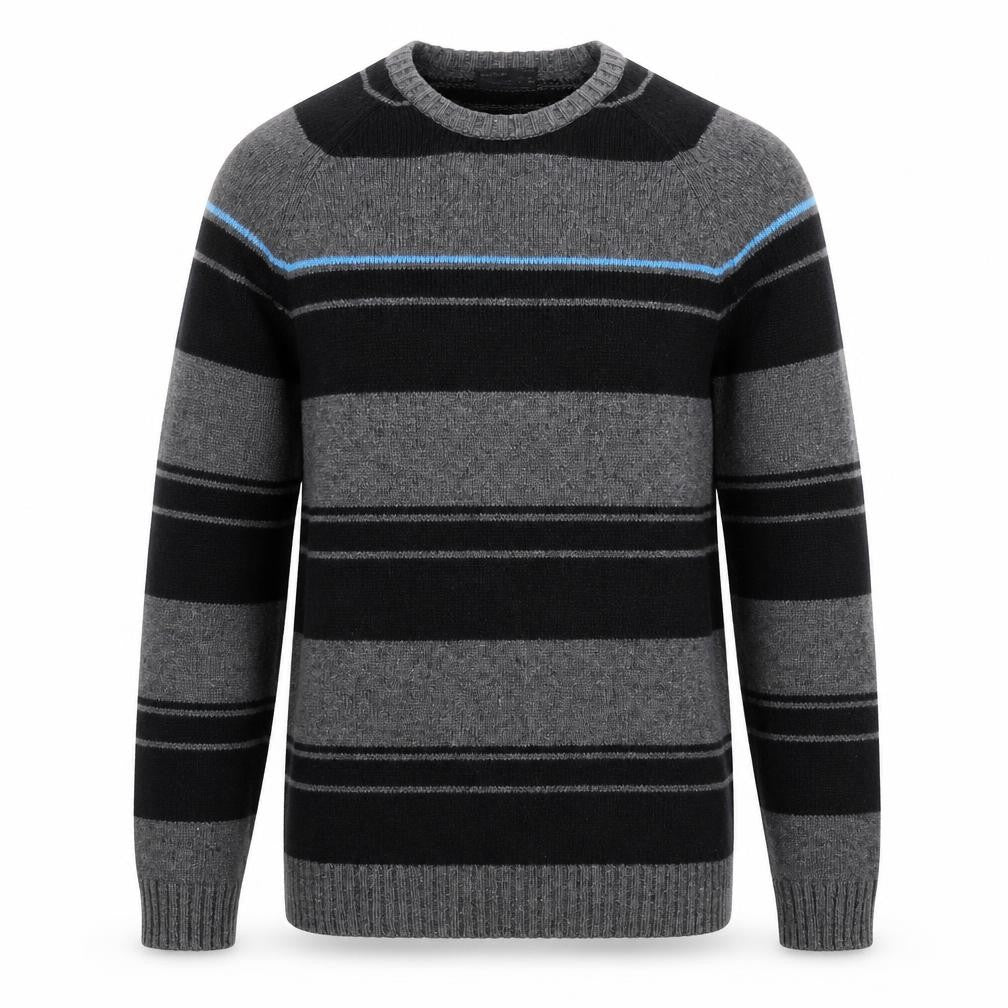 Pull&Bear Mens Grey Striped Crew Neck Cotton Blend Jumper L
