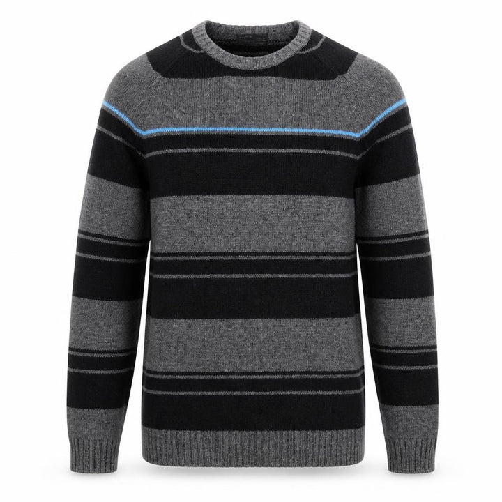 Pull&Bear Mens Grey Striped Crew Neck Cotton Blend Jumper L